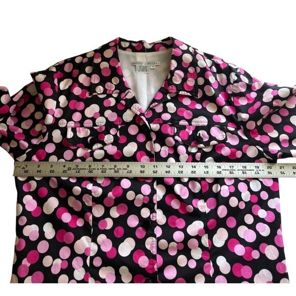 Maggy London Polka Dot Button-Up Jacket Size 14 Black Pink White Lightweight - Picture 5 of 6